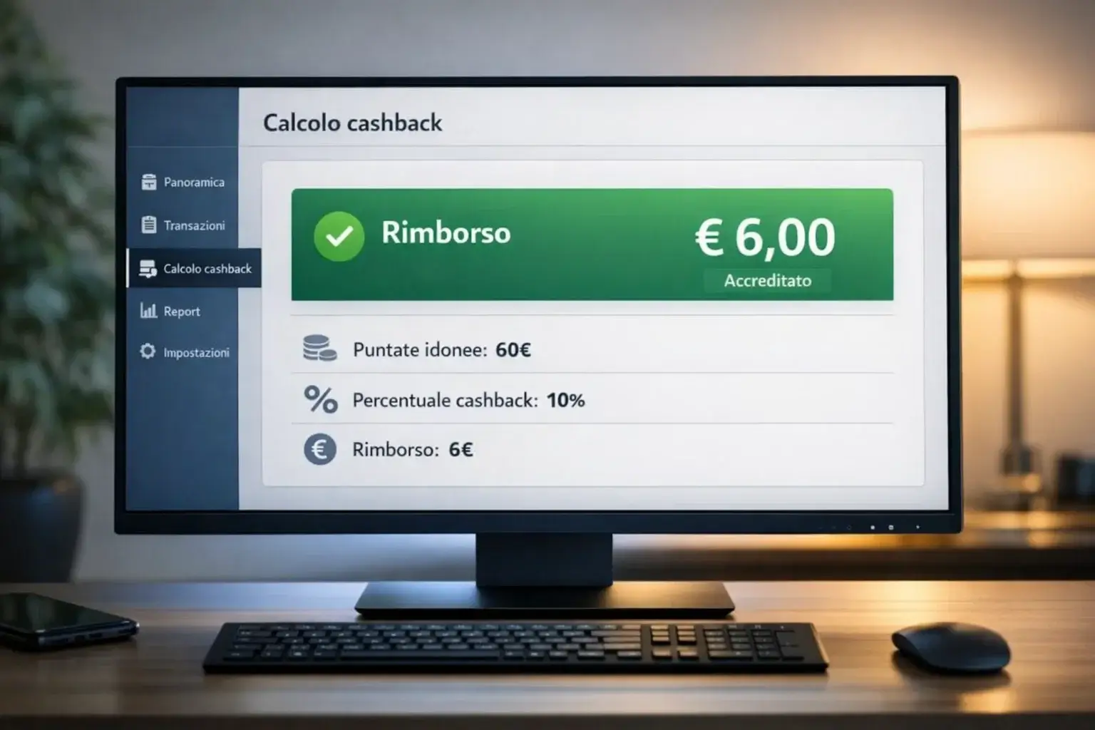Schermo che mostra il calcolo di un rimborso sulle perdite