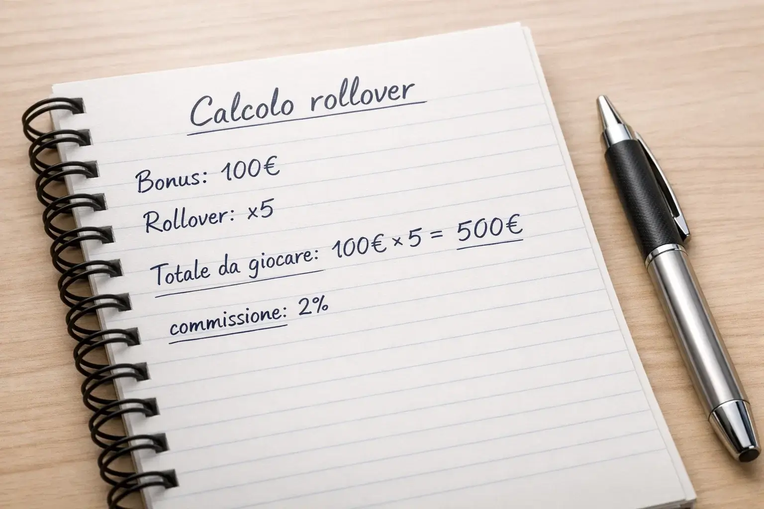 Foglio con calcoli matematici relativi ai requisiti di scommessa