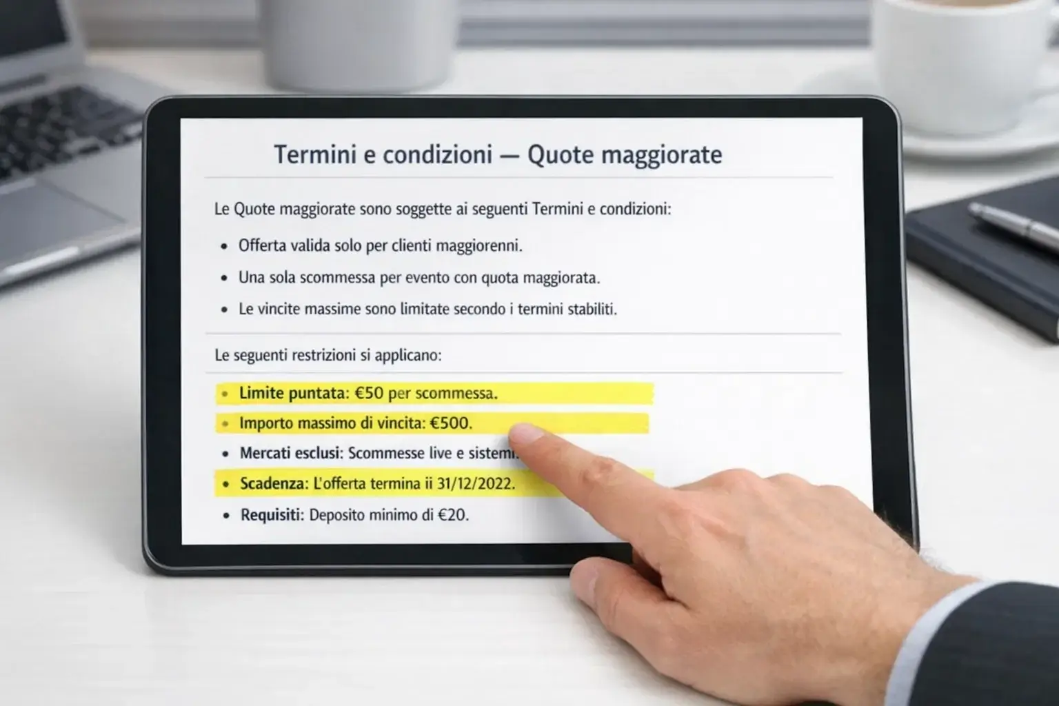 Documento che mostra i limiti e le condizioni di una promozione