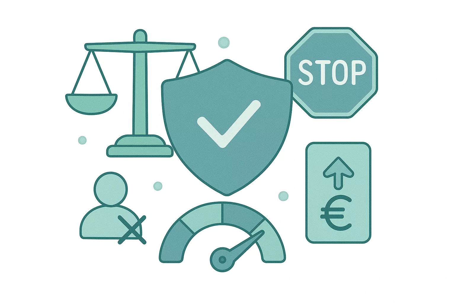 Illustrazione del gioco responsabile con icone di autocontrollo, limiti di deposito e protezione del giocatore