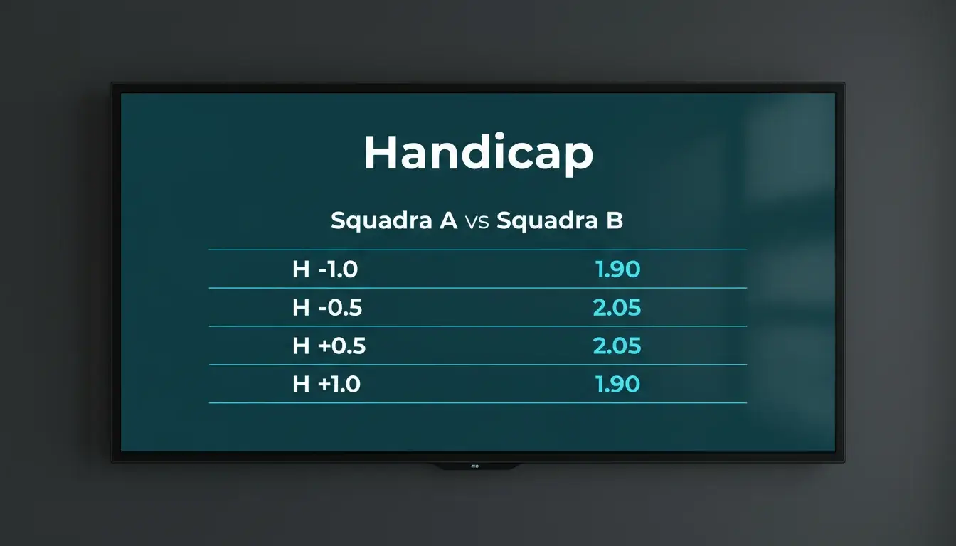 Tabellone elettronico che mostra quote e linee di handicap