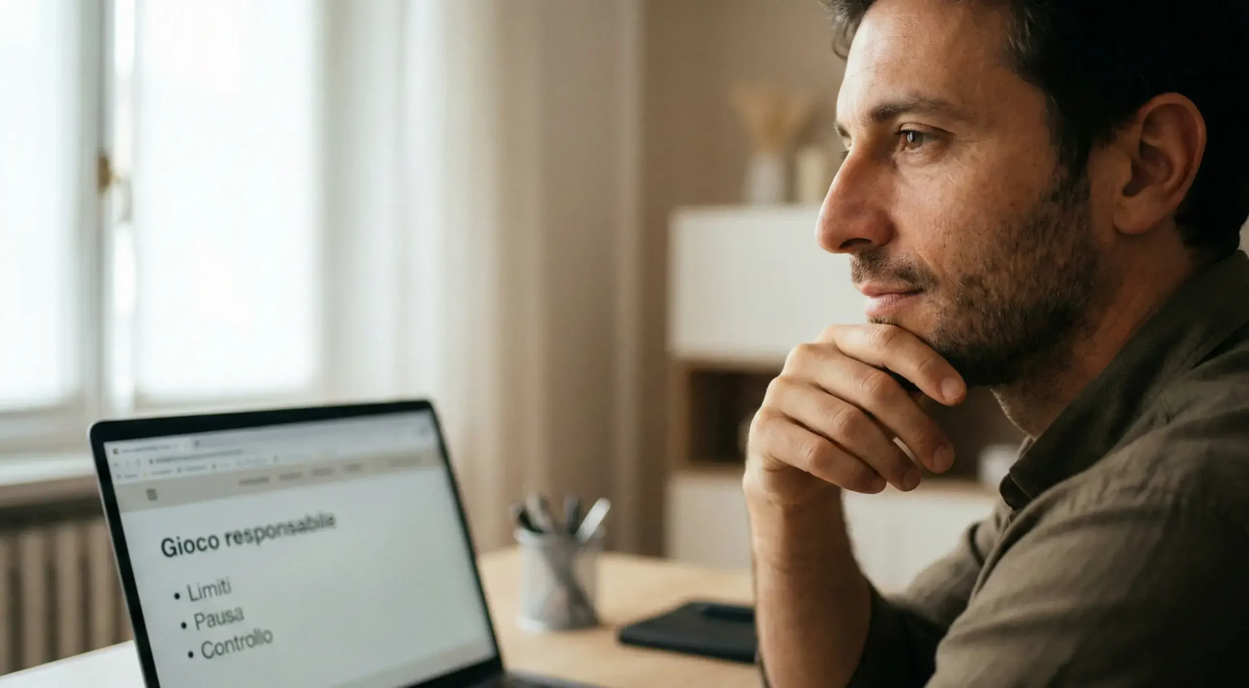 Persona che riflette consapevolmente davanti a un computer