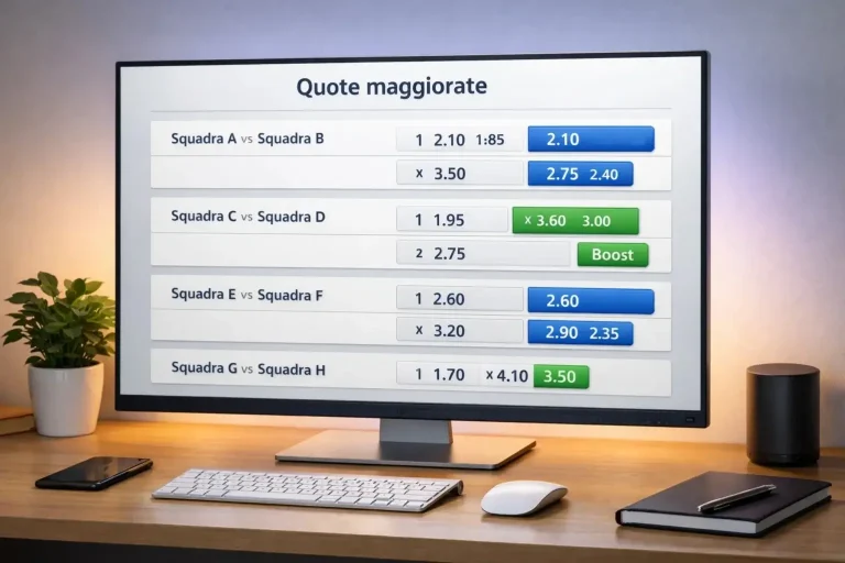 Schermo che mostra quote potenziate su eventi sportivi