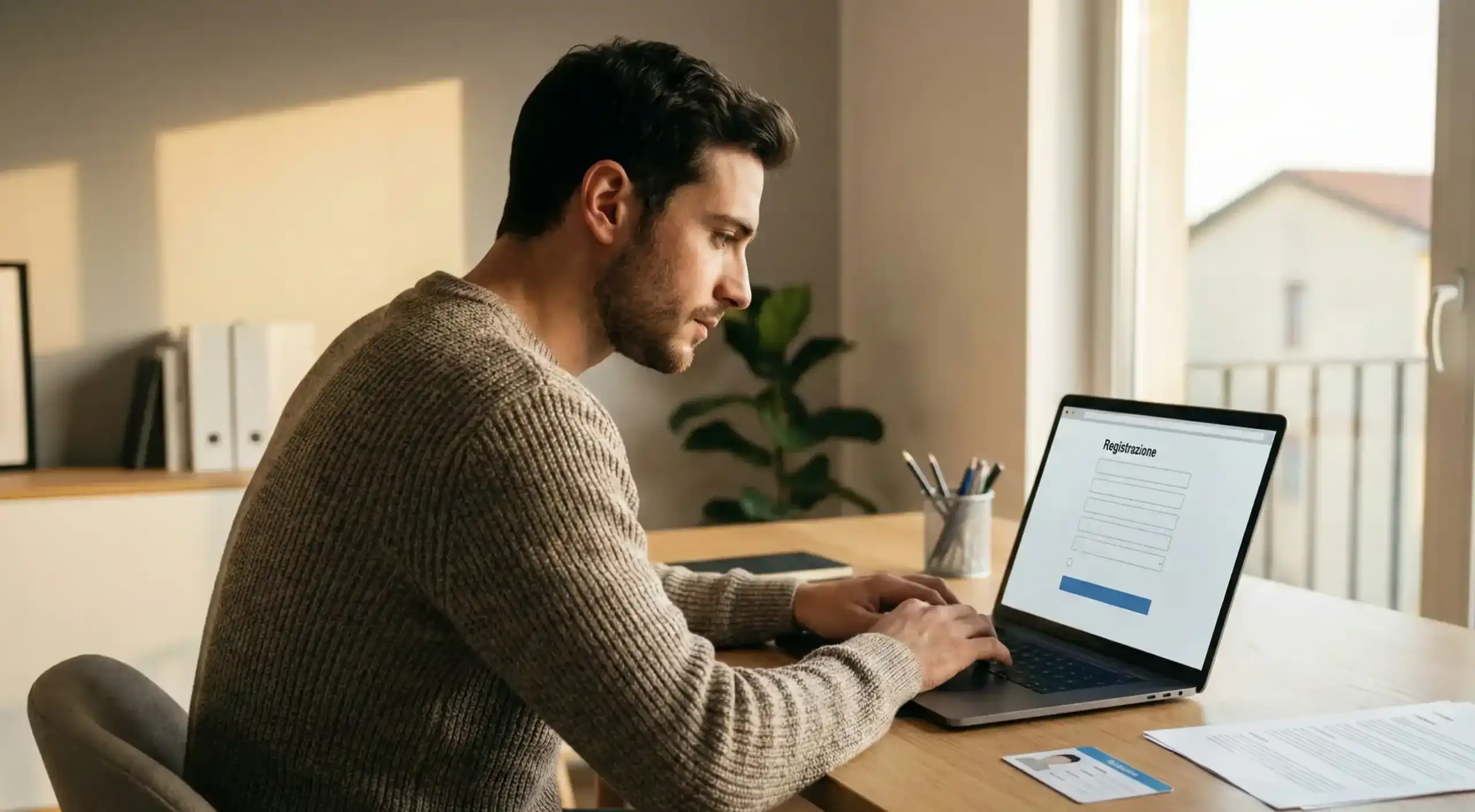 Persona che compila un modulo di registrazione online su computer
