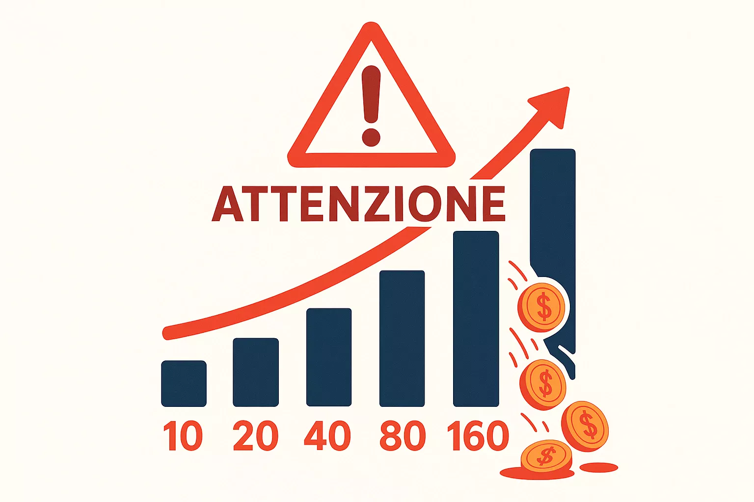 Illustrazione di avvertimento sui pericoli della martingala e dei sistemi a progressione nelle scommesse