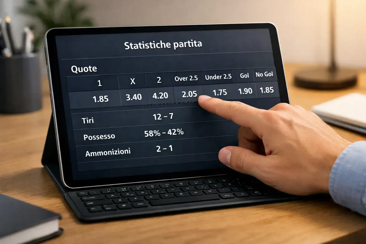 Schermo con quote e statistiche di una partita di calcio