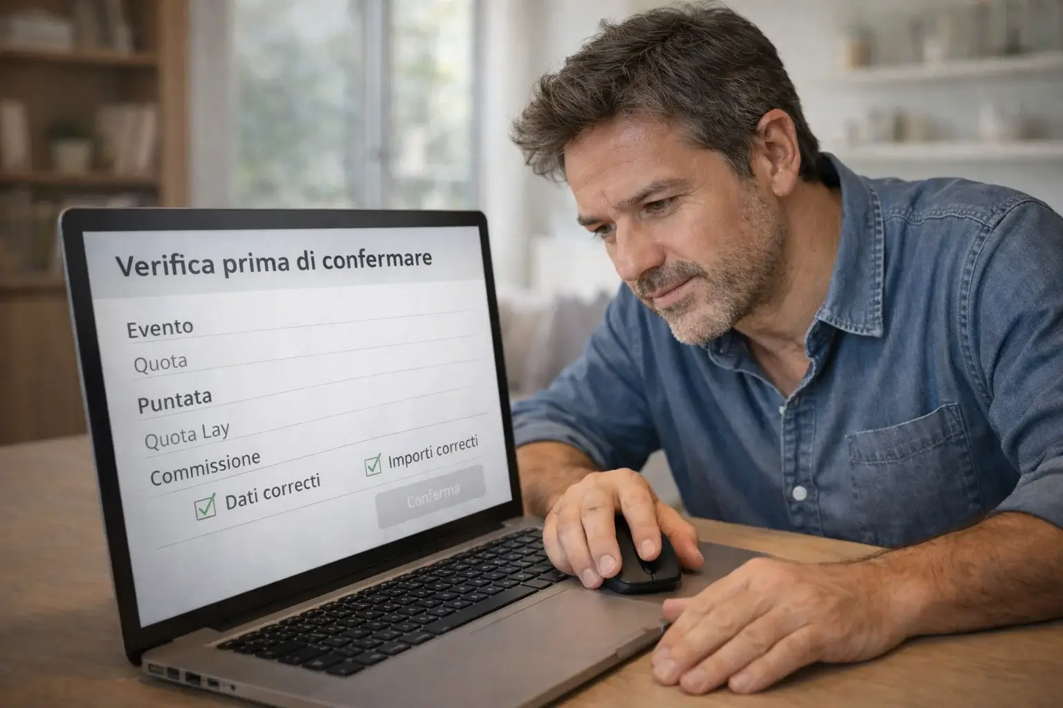 Persona che verifica attentamente i dettagli di una scommessa