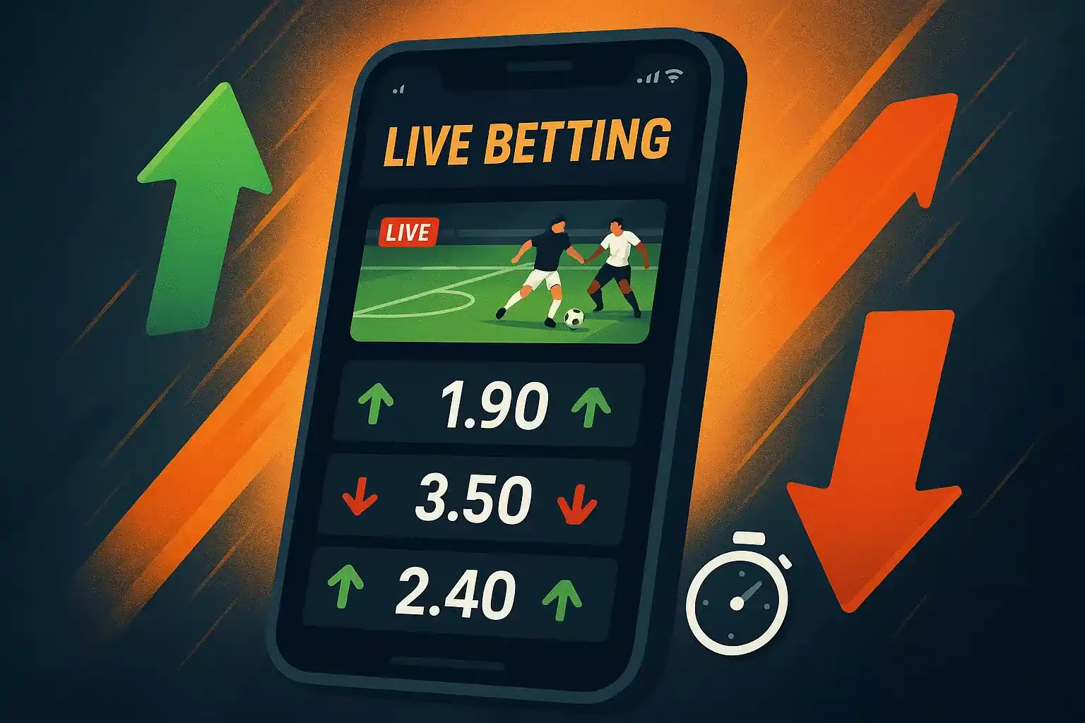 Scommesse live in tempo reale - smartphone con quote dinamiche e indicatori di cambiamento durante la partita