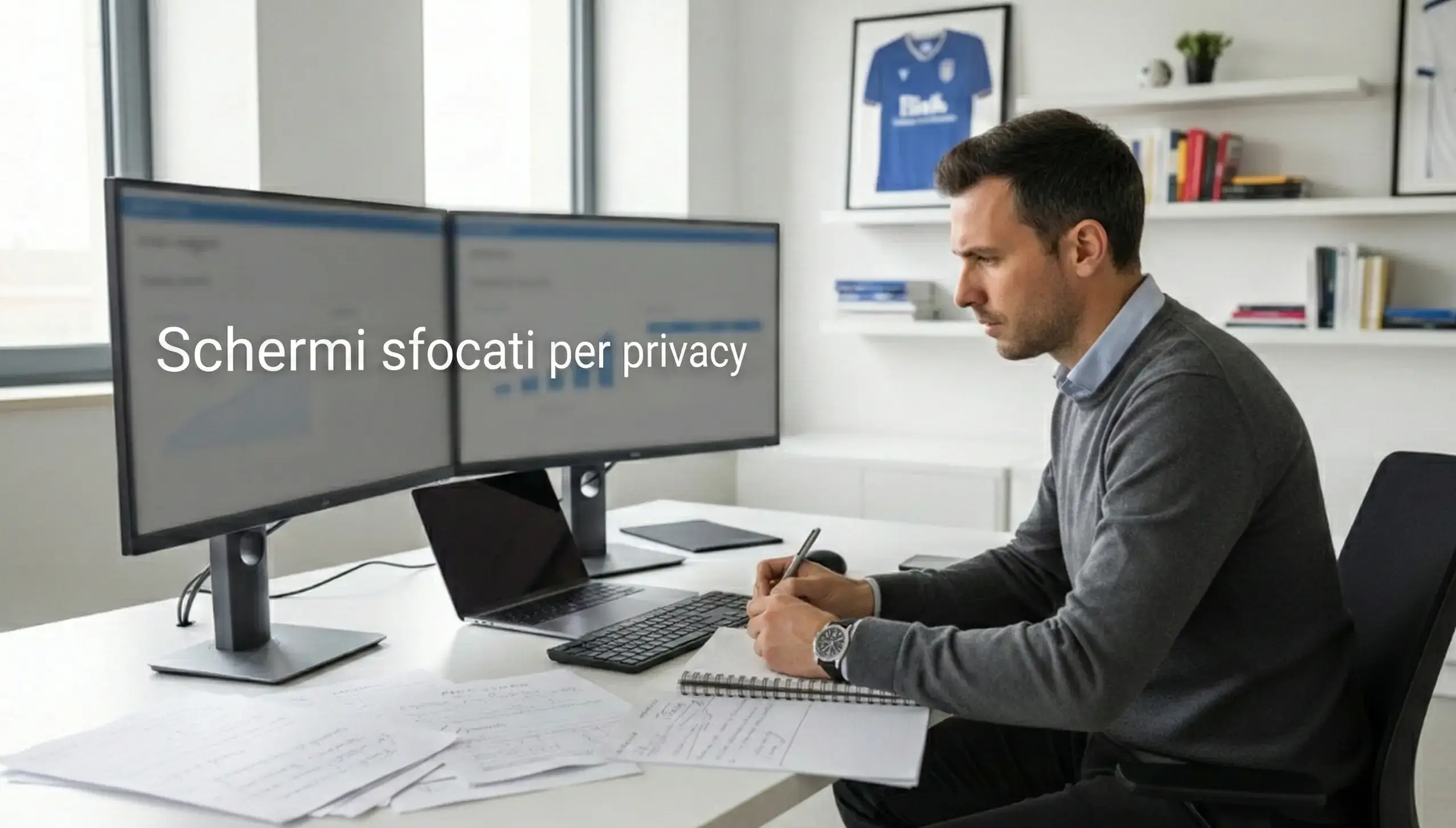 Analista sportivo che studia dati di squadre per la stagione