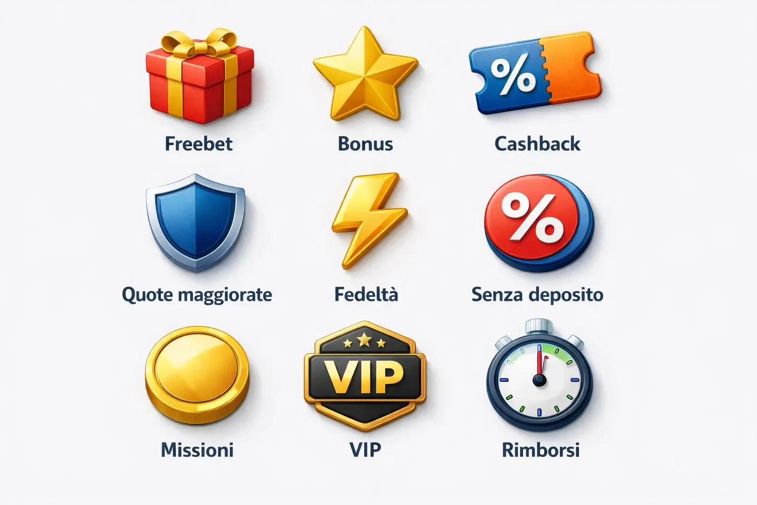 Diverse icone rappresentanti vari tipi di promozioni scommesse