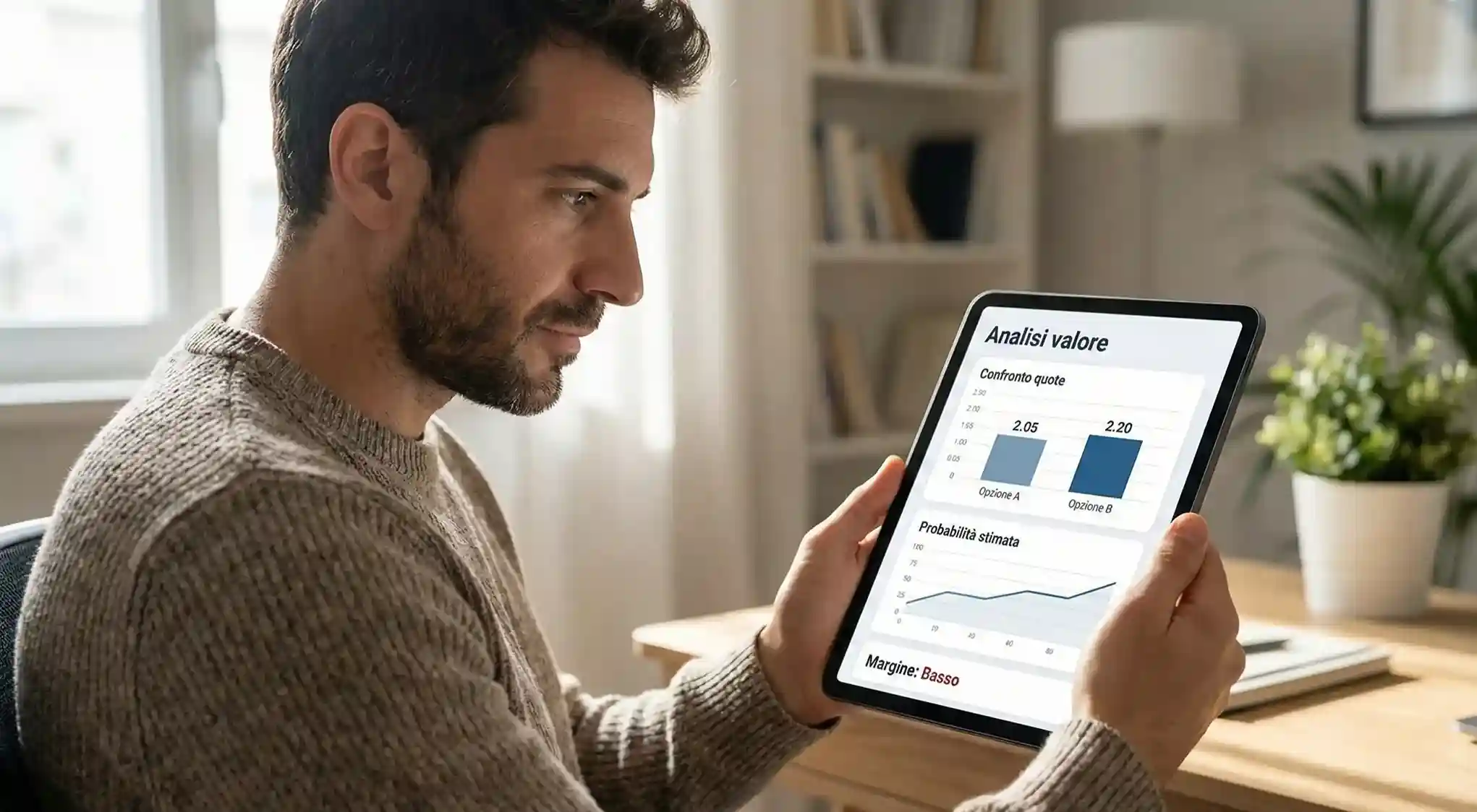 Persona che analizza dati statistici su un tablet